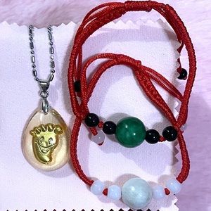 Gorgeous 24K Gold Baby Boy Girl Foot Print Charm Pendant Necklace Jade Bracelet